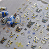 Gold Snowflake & Snowman 3D Self-Adhesive Christmas Nail Stickers with Rhinestones, 10.3 x 8 cm (4.06 x 3.15 in) Sheet