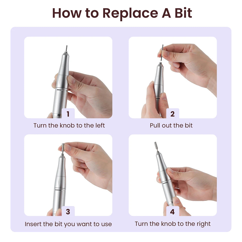 Rechargeable 45000RPM Portable Nail Drill Kit – Wireless Manicure & Pedicure Grinder with 6 Bits and 6 Sanding Bands