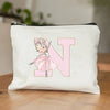 Ballet Girls A-Z Initial Canvas Makeup Pouch – Floral Cosmetic Organizer Clutch (22 x 14 cm / 8.7 x 5.5 in) – Travel & Bridesmaid Gift