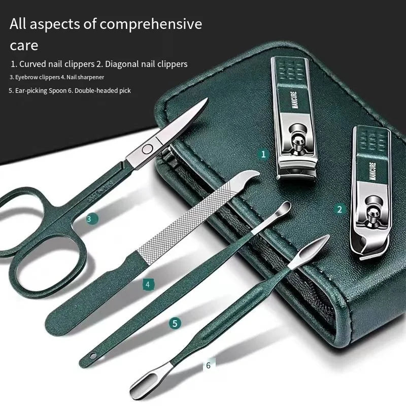 6-Piece Stainless Steel Nail Clipper Set – Portable Manicure & Pedicure Kit for Men and Women
