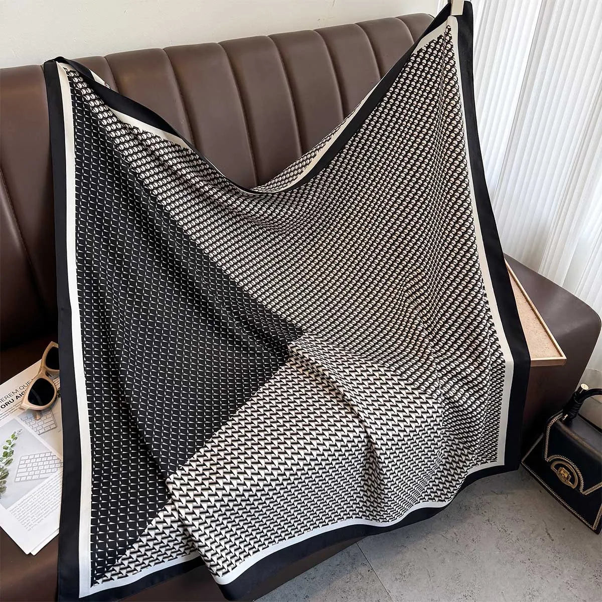 90 x 90 cm (35 x 35 in) Twill Silk-Feel Square Scarf – Women’s Luxury Tree Print Head Scarf, Shawl, Hijab, Bandana