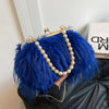 Women's Plush Faux Fur Shoulder Bag - Beaded Chain Tassel Evening Crossbody Purse