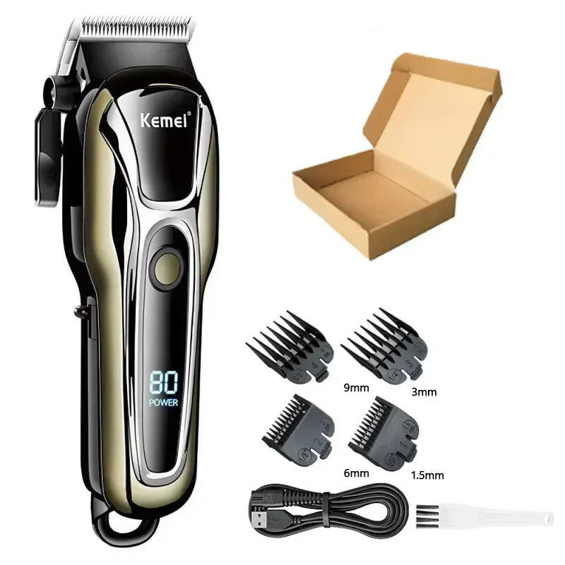 Kemei Rechargeable Cordless Hair Clipper, Professional Men's Trimmer with Limit Combs, 3-Hour Run Time