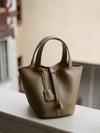 Women's Leather Bucket Bag – Basket-Style Drawstring Handbag, Mommy Bag for Bridal & Wedding