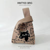 Handmade Knitted Knot Wrist Bag - Striped Mini Tote for Women, Large-Capacity Phone Bucket, Autumn Winter Casual