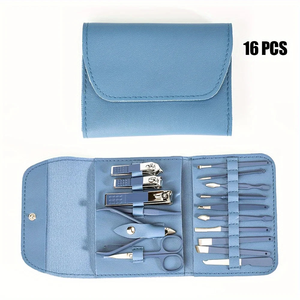 16-Piece Professional Stainless Steel Nail Clippers & Cuticle Nipper Manicure Pedicure Set with Travel Case