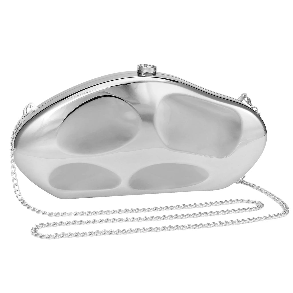 Asymmetrical Stone Shape Metal Acrylic Clutch – Women's Wedding & Evening Party Handbag