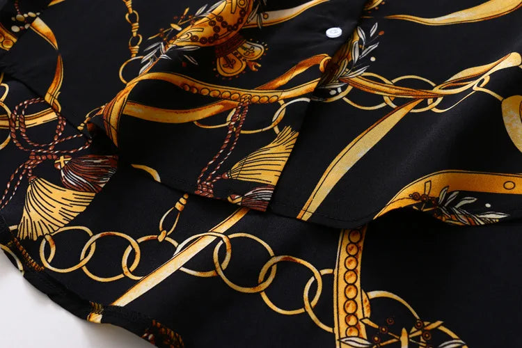 Vintage Button Front Jacquard Chiffon Long Cardigan Blouse - Loose Plus Size Top