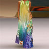 Vintage Print Boho Maxi Dress – Sleeveless V-Neck A-Line Beach Sundress with Pockets