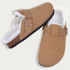 Fur Lined Suede Clogs Fuzzy Cork Footbed Slip-On Mules Antiskid Winter Slippers for Women