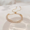 Adjustable 18K Gold-Plated Bracelet with Square Zircon and Rhinestones, Heart Chain for Women