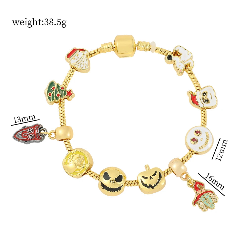 Disney The Nightmare Before Christmas Jack Skellington Charm Bracelet for Women Beaded Bangle