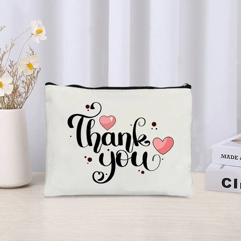 Thank You Makeup Bag Cosmetic Pouch - Merci Teacher Gift Travel Zipper Canvas Pouch (22 x 14 cm / 8.7 x 5.5 in)