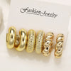 LATS 6-Piece Vintage Geometric C-Shape Hoop Earrings Set Gold & Silver Toned Waterdrop Dangles for Women
