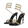 Crystal Snake Coiled Ankle-Strap Gladiator Stiletto Heels Rhinestone Party & Prom Sandals