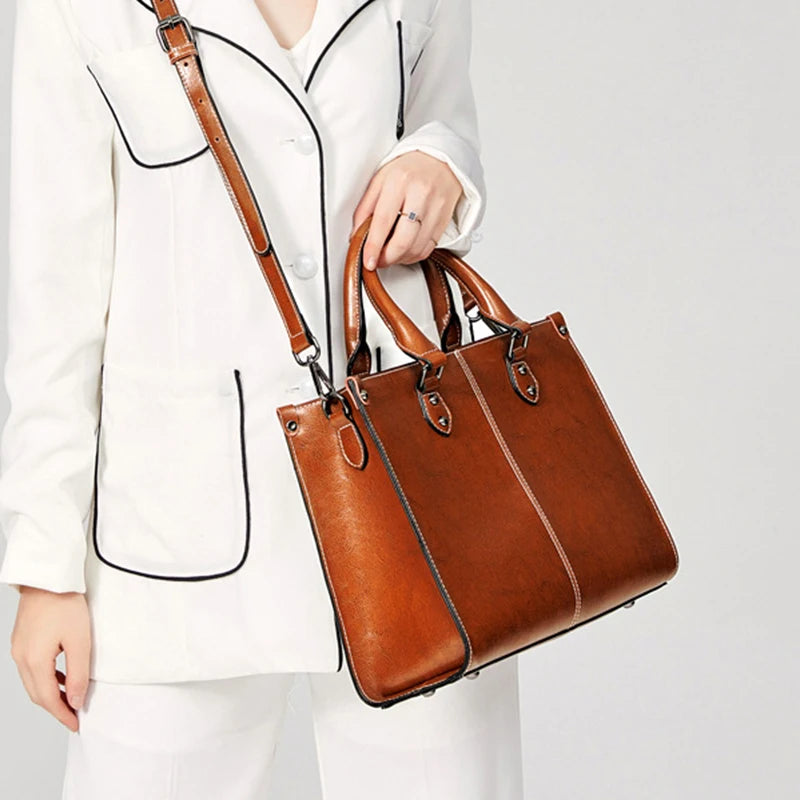 Women's Genuine Leather Tote Crossbody Shoulder Bag Top Handle Messenger Purse for Work and Shopping