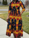 Plus Size Bohemian Ethnic Print Dress with Tatting Detail and Buttons (0XL–5XL)