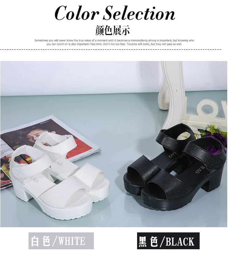 White Chunky Heel Wedge Sandals for Women — Peep Toe Ankle Strap Roman Gladiator Heels