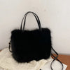 Faux Fur Shoulder Tote with Detachable Strap — Plush Crossbody Handbag for Women