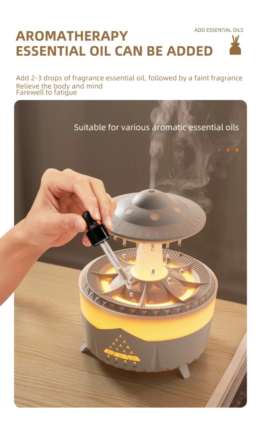 Remote-Controlled Aroma Diffuser Humidifier with RGB Night Light – UFO, Raindrop & Christmas Tree Designs for Home & Office