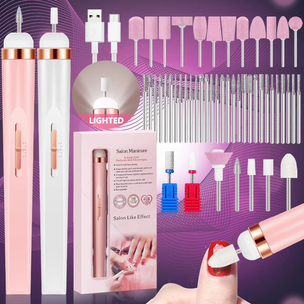 5-in-1 USB Rechargeable Electric Nail Drill Manicure Set - Portable Professional Nail File & Polisher for Gel, Acrylic & Salon Use