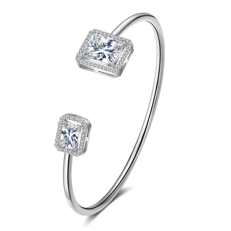 Geometric Gold-Color Cuff Bangle with Cubic Zirconia, Women's Fashion Bracelet for Party & Everyday