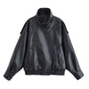 Women's Black Pebble Faux Leather Biker Jacket - Long Sleeve Motorcycle Style