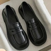 Black Leather Women's Platform Loafers – Slip-On Casual Flats with Low Heel