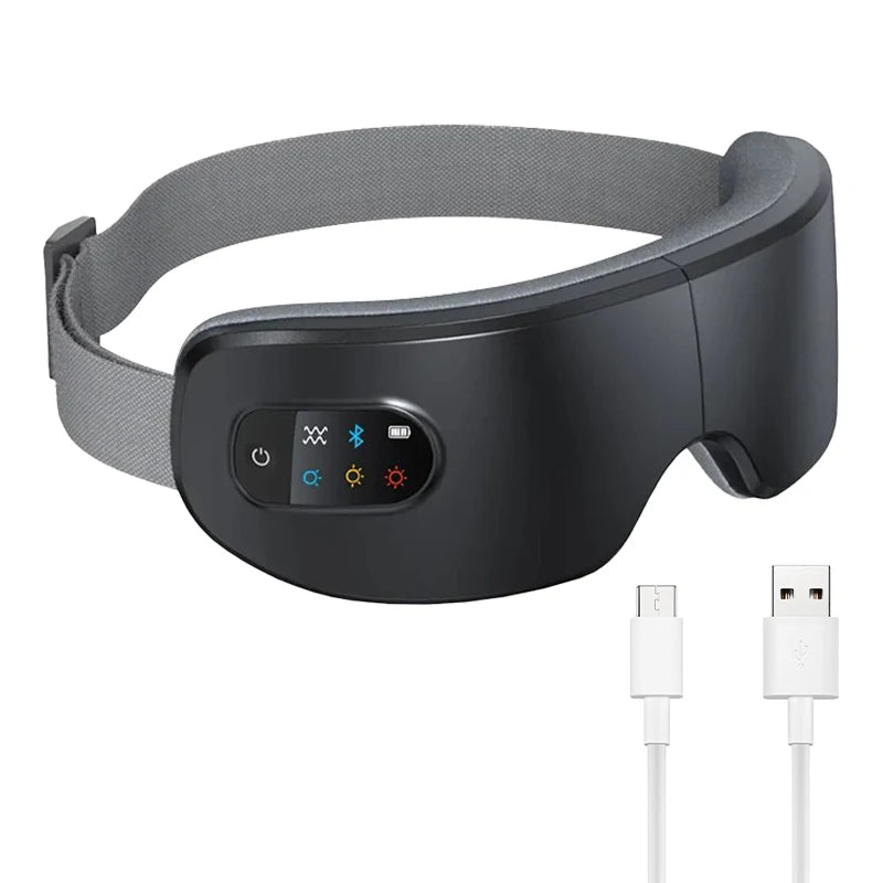 Bluetooth Heated Eye Massager with Vibration & Airbag Compression — Foldable Rechargeable Eye Spa with Music, 4 Modes