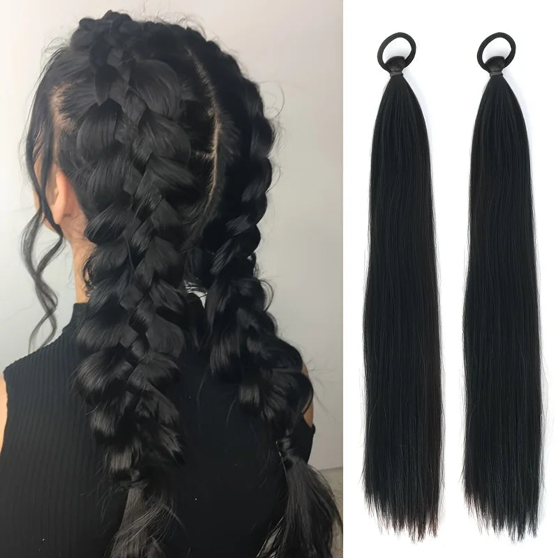 Heat-Resistant Synthetic Braidable Ponytail Extension - Straight Clip-In Hairpiece, Natural Look