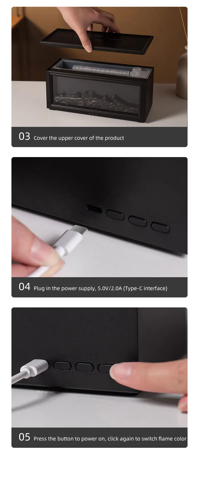 7-Color Mini Flame Aromatherapy Diffuser - Essential Oil Fireplace Humidifier