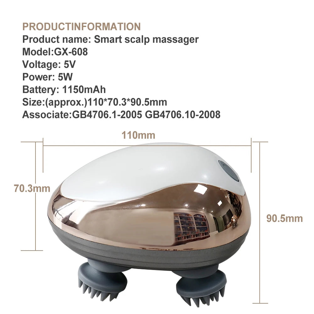 Wireless Electric Scalp Massager — 3D Meridian Head & Neck Deep Tissue Massager with 6 Modes for Hair Growth and Stress Relief