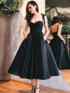 Hot Pink Satin Evening Dress – Elegant Sleeveless V-Neck A-Line Tea-Length Prom & Bridal Gown