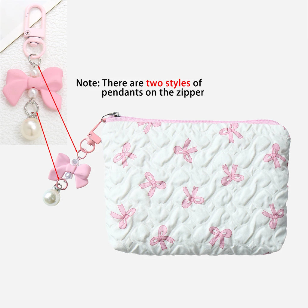 Embroidered Bow Makeup Bag – Cute Large Capacity Cosmetic Pouch & Coin Purse with Zipper