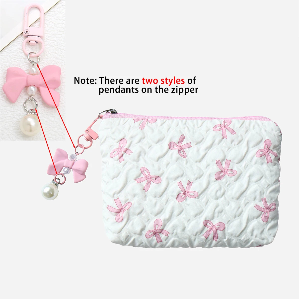 Embroidered Bow Makeup Bag – Cute Large Capacity Cosmetic Pouch & Coin Purse with Zipper