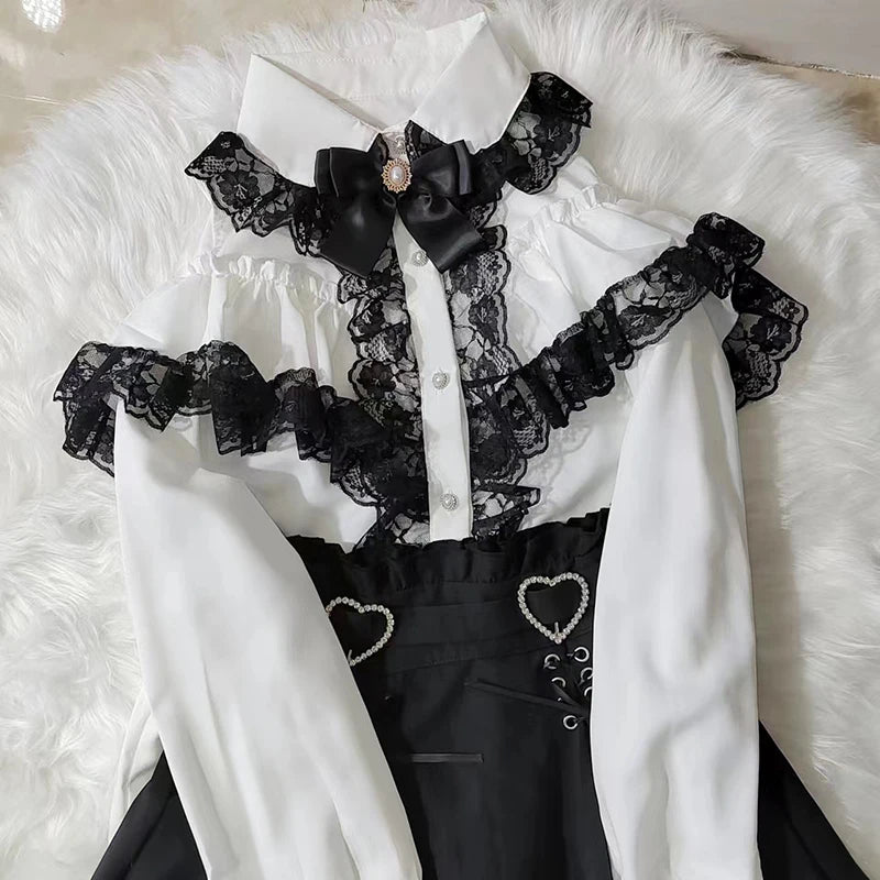 Kawaii Jirai Kei Lolita Y2K Peter Pan Collar Blouse Long Sleeve Cute Japanese-Style Aesthetic Top