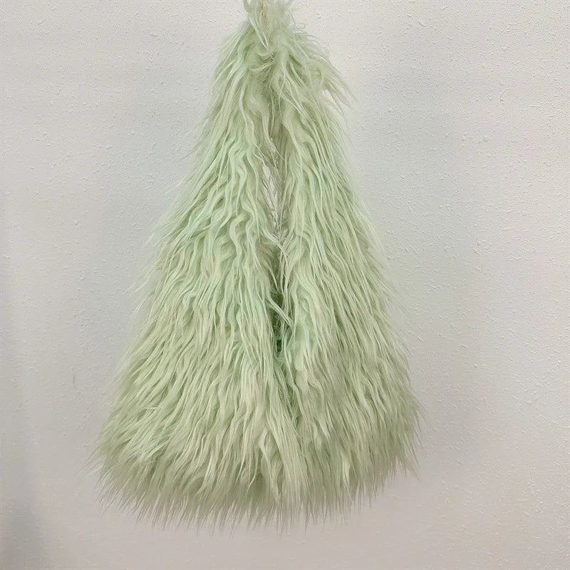Women's Faux Fur Plush Drawstring Bucket Bag - Y2K Furry Shoulder & Crossbody Tote, 30 x 25 x 52 cm (11.8 x 9.8 x 20.5 in)