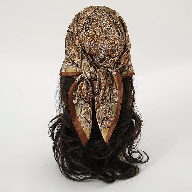 Bohemian Paisley Satin-Feel Polyester Square Scarf for Women 70×70 cm (27.6×27.6 in) – Neck, Hair, Bandana Shawl