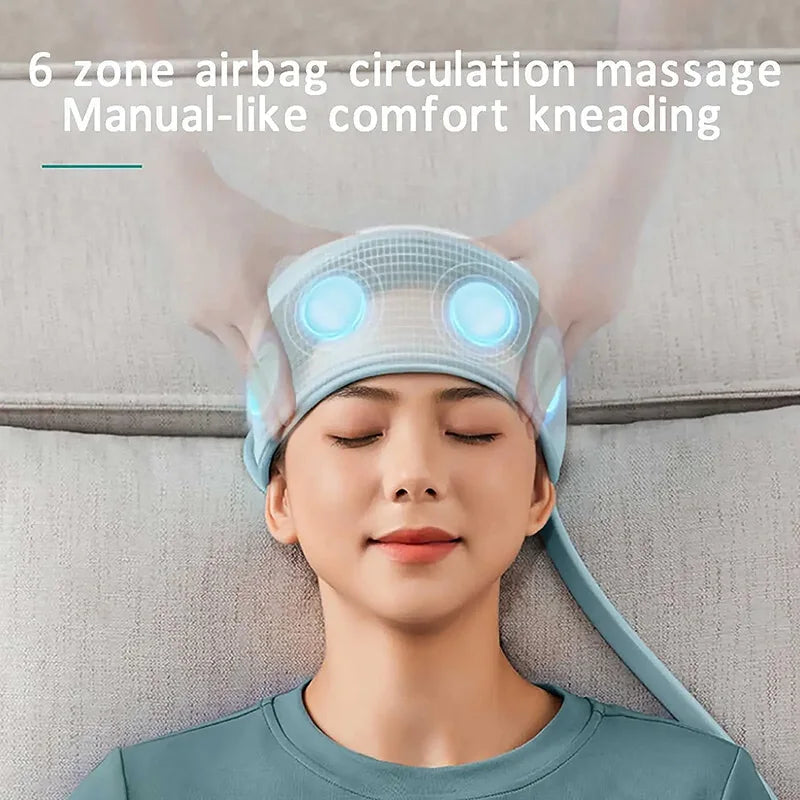 Electric Head & Scalp Massager — Airbag Pressure Massage with Heat Therapy and 360° Wrap for Deep Relaxation