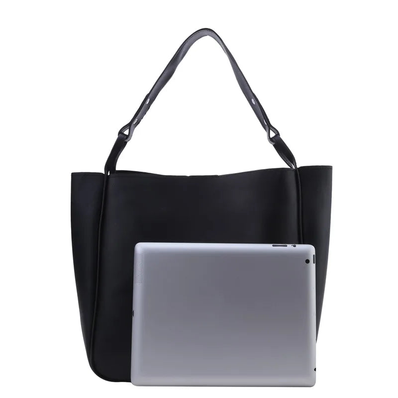 Women's Large PU Leather Bucket Shoulder Bag - Solid Color Retro Tote, 29 x 11 x 28 cm (11.4 x 4.3 x 11 in)