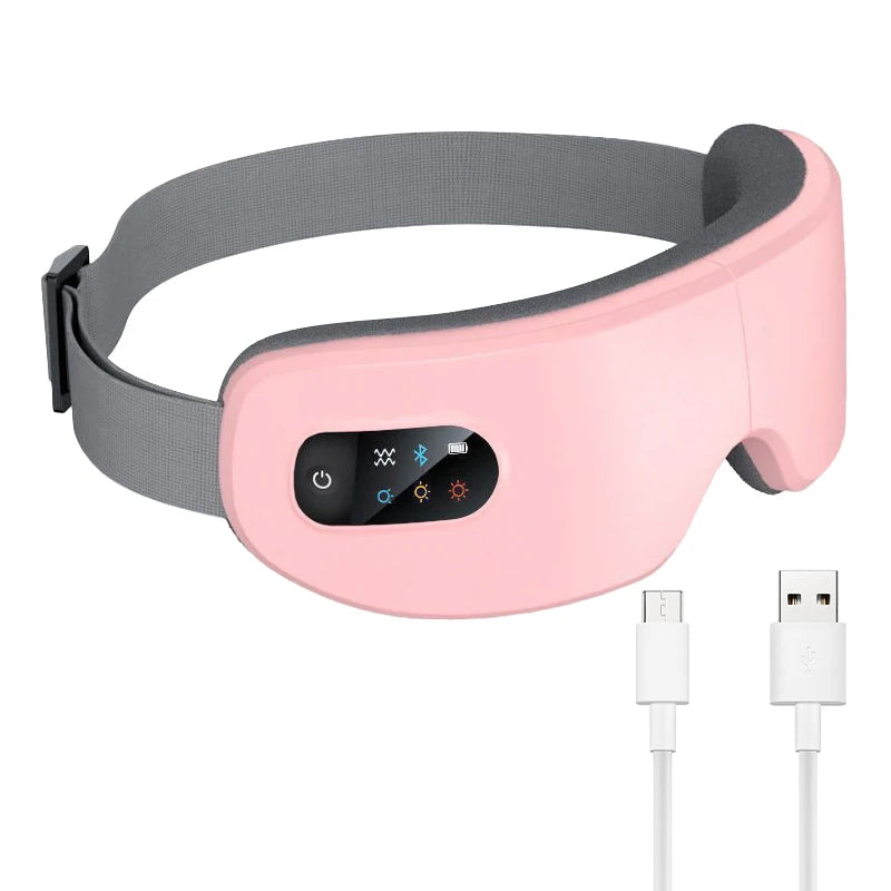 Bluetooth Heated Eye Massager with Vibration & Airbag Compression — Foldable Rechargeable Eye Spa with Music, 4 Modes