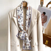 Women's Silk-Feel Printed Long Narrow Scarf 12 x 148 cm (4.7 x 58.3 in) - 50+ Colors | Headband & Shawl