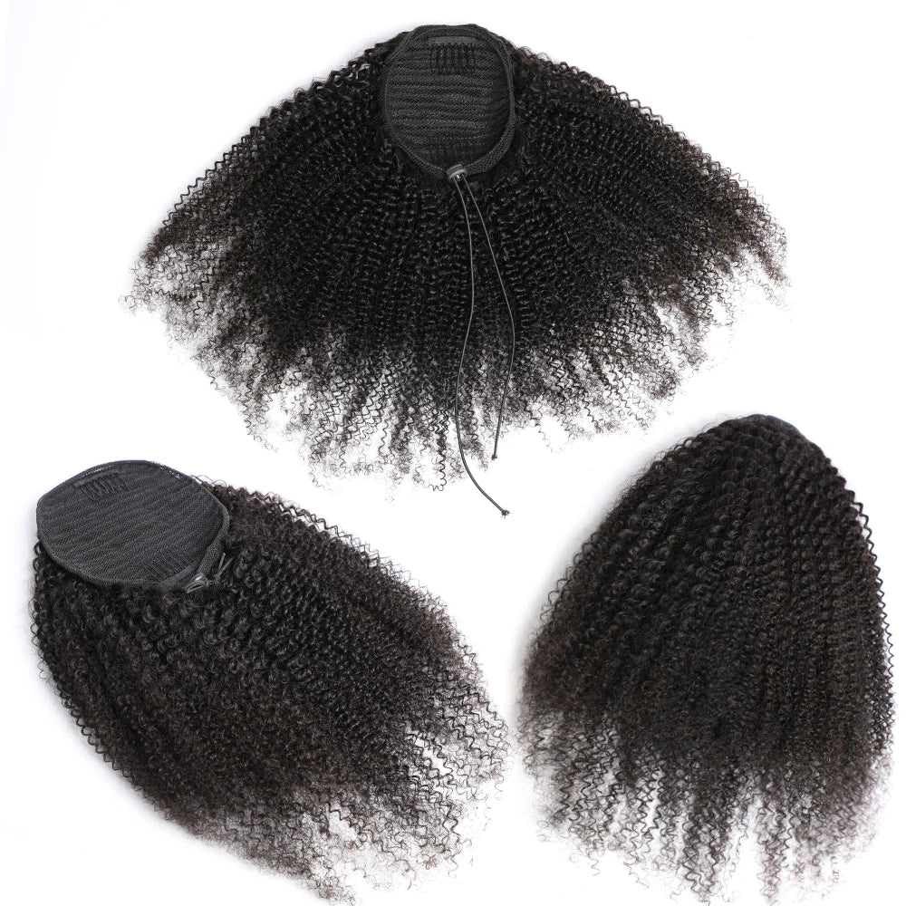 Alibele Afro Kinky Curly Clip-In Drawstring Ponytail Remy Mongolian Human Hair Extensions