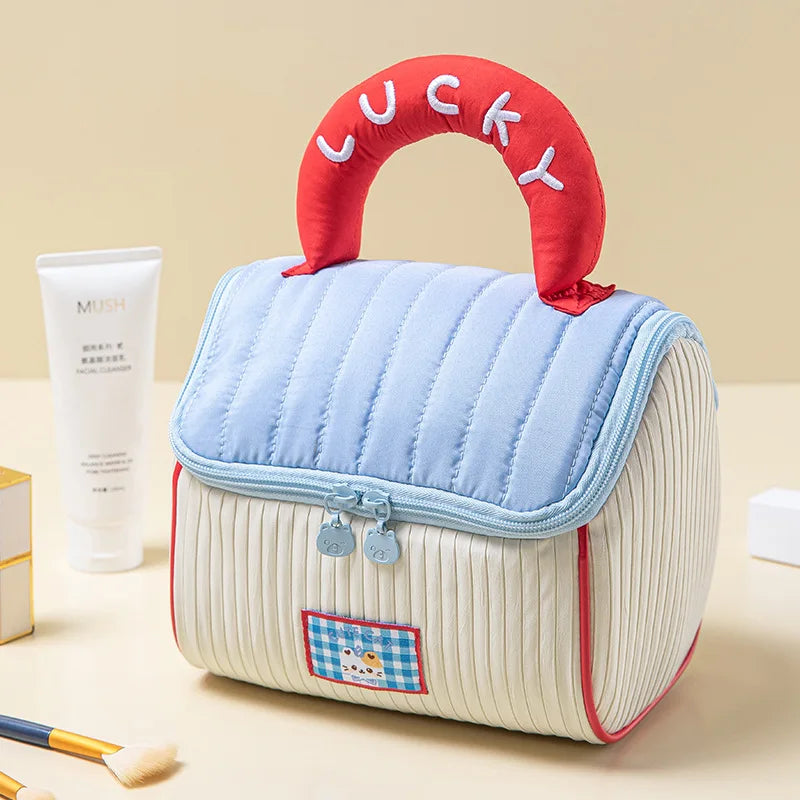 Large-Capacity House-Shaped Travel Cosmetic Bag – Portable Makeup Pouch with Cute Cartoon Design