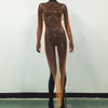 Shiny Rhinestone Fishnet Mesh Dress Long Sleeve O-Neck Hollow-Out Side Slit Sexy Beach Cover-Up for Women One Size