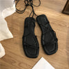Women’s Vintage Square-Toe Flat Cross-Strap Sandals V-Shape Thong — Summer Slippers (EU 33–47)