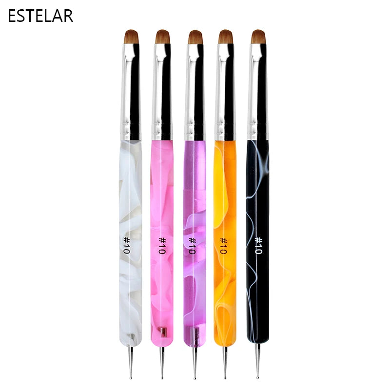 5-Piece Dual-Ended Nail Art Brush Set (Sizes 8–16) – Dotting Pens & Acrylic Gel Brushes for Manicure & Rhinestone Design