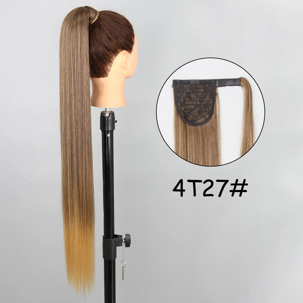 34-Inch (86 cm) Clip-In Synthetic Ponytail Hair Extension — Blonde Wrap-Around Long Straight Hairpiece