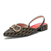 Women's Black Pointed Flat Loafers Ankle-Wrap Office Sandals
