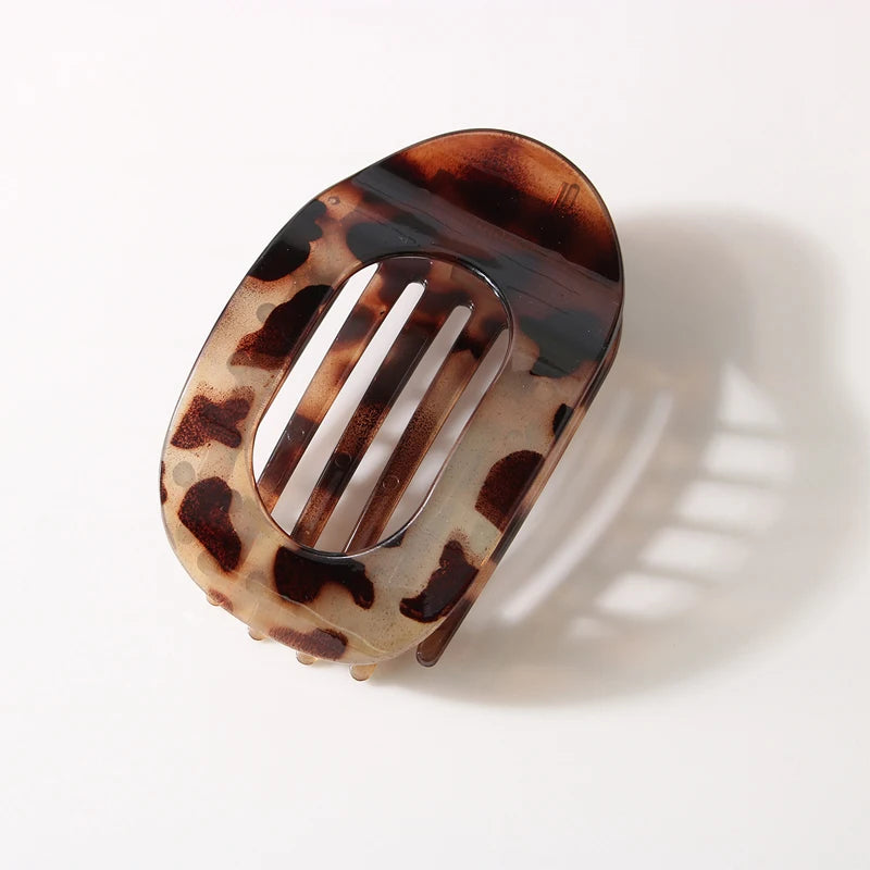 Leopard Oval Flat Hair Clips for Women — Large Round Flat Claw French Hair Clips, Trendy Hair Accessories